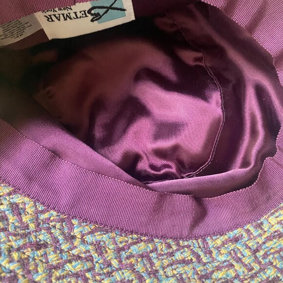 Betmar NY Purple Tweed Wool Blend Woven Bucket Hat Rhinestone Y2K classic Preppy - Picture 9 of 11
